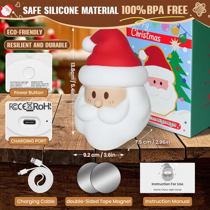 Christmas Night Light, Nursery Santa Squishy Light, Wireless Rechargeable Silicone Night Light ,Table Bedside Lamp, Kids Funny Christmas Gift, Touch-Activated Lamp，Xmas Bedroom living room Dorm Decor
