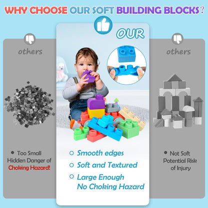 ROHSCE Baby Soft Blocks Set, Big Building Block Toys, Soft Rubber Blocks for Babies 6 Months and Up STEM Educational Toddler Gifts, Baby Soft Blocks Sensory Stacking Toys, 80PCS