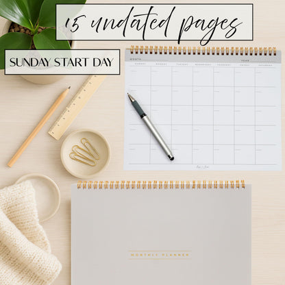 Paper 'n Such- Blank Calendar, Undated Monthly Planner, Simple Desk Agenda -DIY Custom Scrapbook for Photos -15 Sheets, Spiral Bound, Large 8.5x11", Customizable for Home, Office, or School