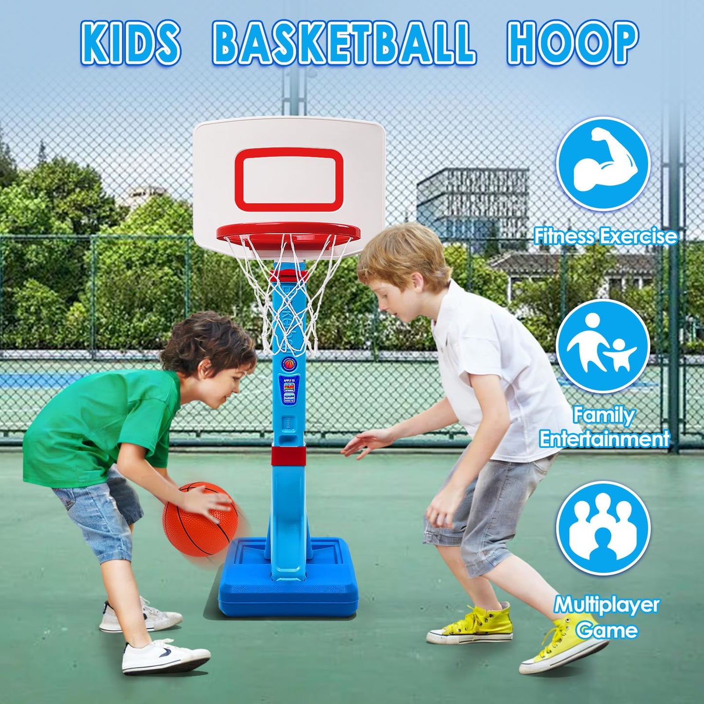 AOSPHYS Toddler Basketball Hoop Indoor Outdoor - Height Adjustable 27.6-54 Inches (5 Slots), Kids Basketball Hoop with 4 Inflatable Balls & Pump, Safe Toddler Toys for 1-6 Year Old Boys Girls