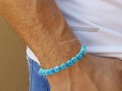 Amazing Gemstone Turquoise Bracelet for Women - Chakra Mens Bracelet Protection Crystals and Healing Stones - Blessing Spiritual Meditation Stocking (Faceted Beaded Bracelet, Adjustable)