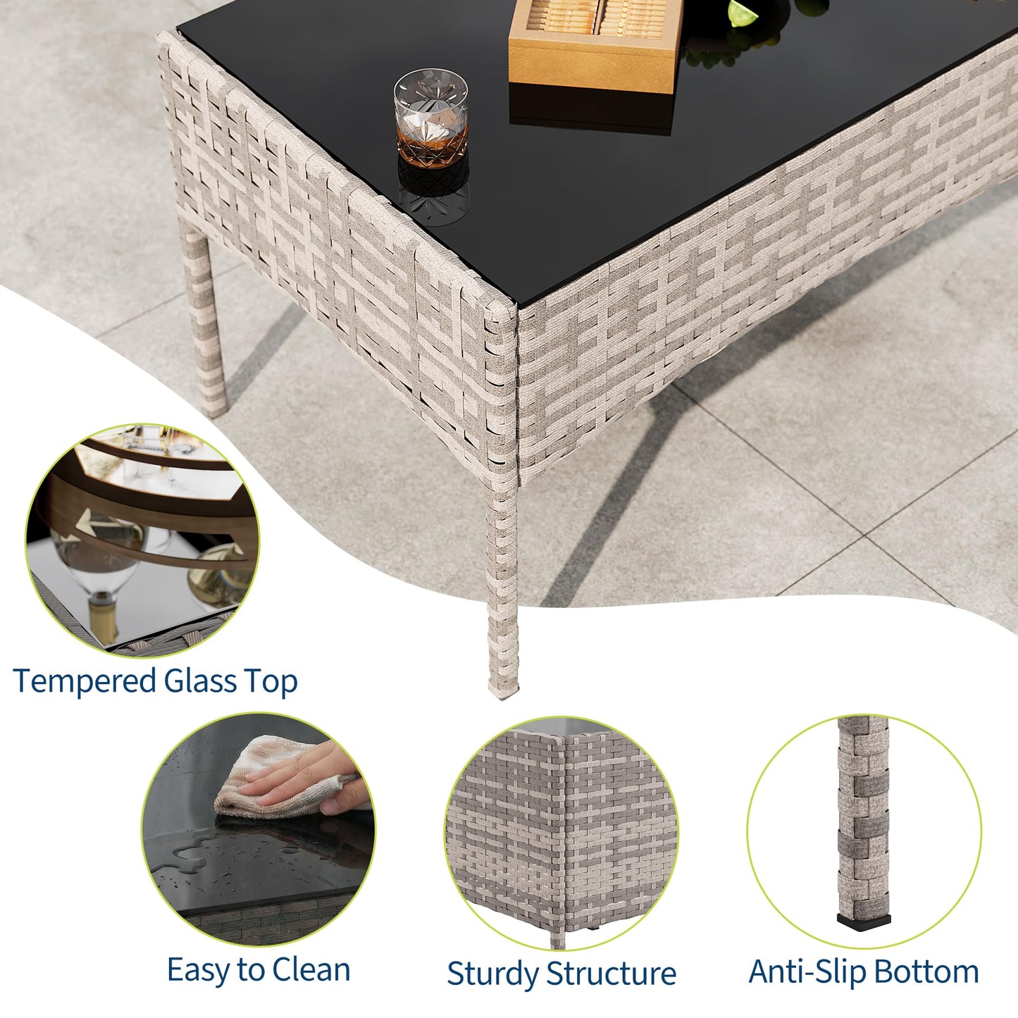 GAOMON 4-Piece Outdoor Conversation Set, PE Rattan Wicker Patio Furniture Set with Cushions, Loveseat and 2 Armchairs, Tempered Glass Coffee Table,Gray Gradient