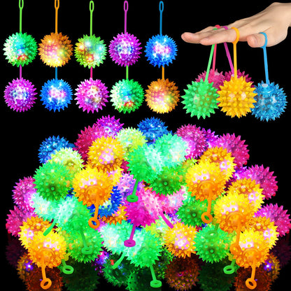Sotiff 60 Pcs Light up Ball Spiky LED Bouncy Ball Flashing Squeaky Multicolor Puffer Toy Rubber Sensory Toy Carnival Prizes Bulk Party Favors for Teens, Adults, Children