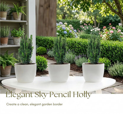 2 Sky Pencil Holly Live Plants, 2.5-Inch Pot, 6–12 Inch Tall Japanese Holly Shrubs, Easy Care Evergreen Trees for Outdoor Landscaping