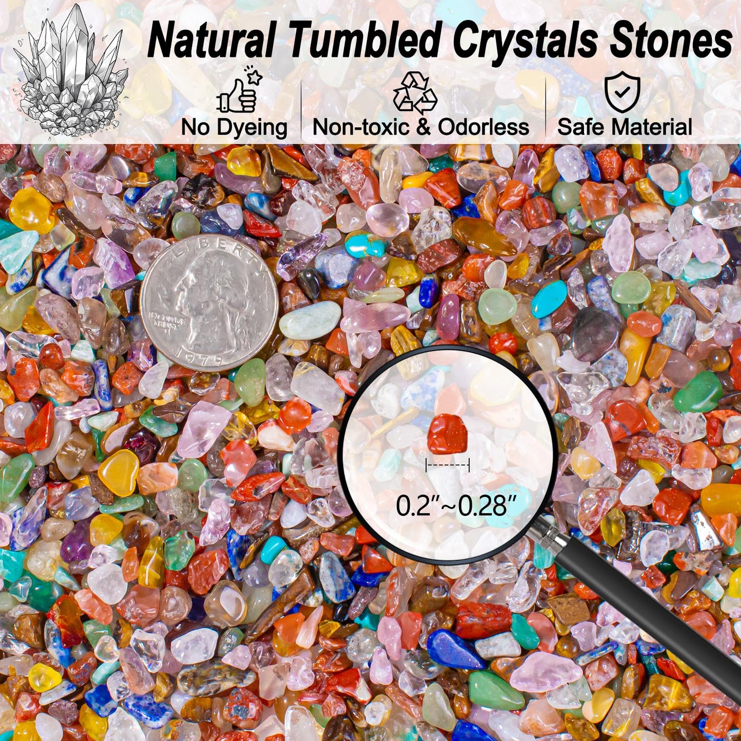 EZEELAI 0.5 Lb/230g Chakra Crystal Chips Bulk Quartz Rocks, Natural Tumbled Healing Crystal Chips Crushed Stones Irregular Shaped for Aquarium, Vase Fillers, Succulent Plants Decor - 5-7mm