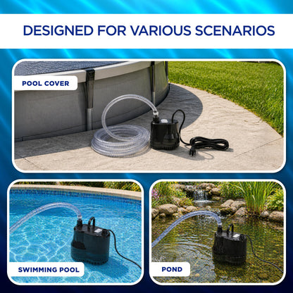 FibroPool 75W Submersible Pool Cover Pump – 10 GPM, 16 ft Hose Included – 120V Electric – Above Ground & Inground Pools, Spas & Ponds – ABS Plastic