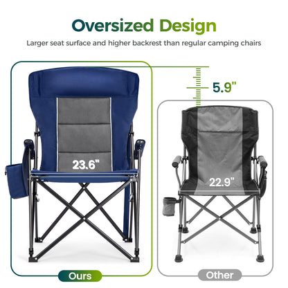 ALPHA CAMP Oversized Folding Camping Chairs High Backrest Heavy Duty Lawn Chairs for Adults Support 500 LBS Portable Camp Chairs with Cup Holders Large Side Pocket for Outdoor