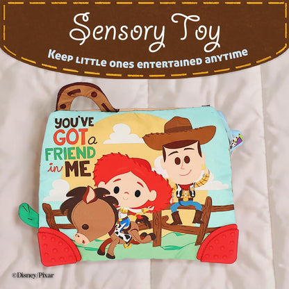 Disney Toy Story Andy’s Toy Box On-The-Go Clip by Kids Preferred – Soft Sensory Teether with Crinkle Sounds & Rattle