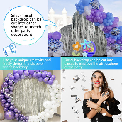 2 Pack Foil Curtain Backdrop Curtains Silver Tinsel Door Streamers Birthday Party Decorations Photo Booth Props for Disco Party Graduation Wedding Baby Shower Bachelorette Christmas Gender Reveal