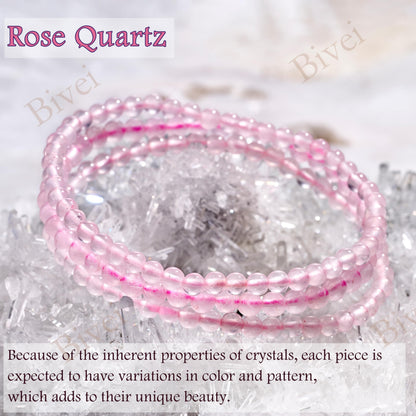 Bivei Rose Quartz - Loving - 4mm Beaded Bracelets for Women Handmade Semi Precious Natural Stone Stretch Elastic Jewelry Yoga Protection Gifts