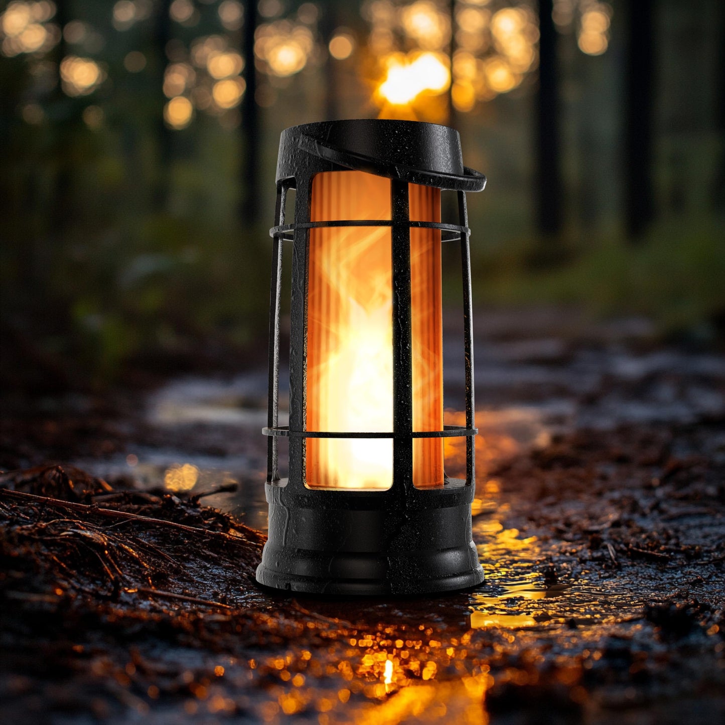 FoxFlame Metal Outdoor Solar Lantern, Flickering Solar Lanterns Outdoor Waterproof with Patented LED, Outdoor Lanterns for Porch, Patio, Garden, Tabletop, Hanging Use, Matte Black (1 Pack)