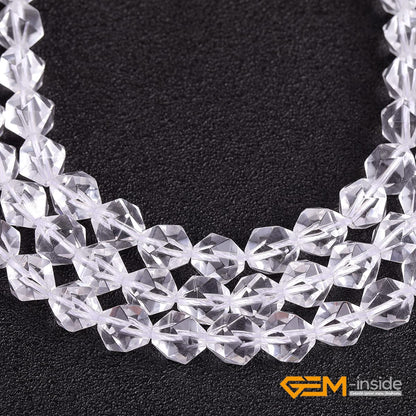 GEM-Inside Natural 8mm White Clear Quartz Gemstone Loose Beads Faceted Cambay Crystal Energy Stone Power for Jewelry Making 15"