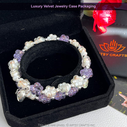 ARTSY Crafts Glow in the Dark Firefly Beads Bracelet, Unique Inspirational Bracelets with Meaning, Mermaid Crystal Healing Chakra Birthday Gifts (White+Lavender 6-7")