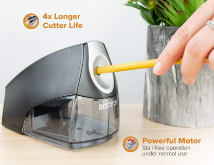 Bostitch Office Electric Pencil Sharpener, Heavy Duty Powerful Stall-Free Motor, High Capacity Shavings Tray, for Office or Classroom, Black
