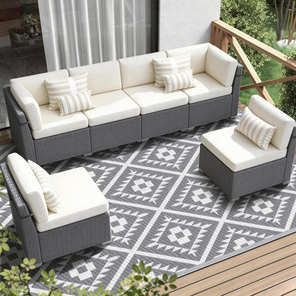 COOLTOP 8'x10’ Outdoor Rug for Patios Porches, Waterproof Plastic Camping Rugs, Modern Reversible Mat, Large Area Rugs for Backyard, Deck, RV, Balcony, Picnic, Beach, Grey & White