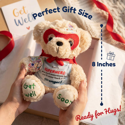 SHSEEN Broken Arm Gifts for Kids, Superhero Get Well Soon Bear with Switchable Cast (Fits Left or Right Arm), 8 Inch Stuffed Animal for Surgery Recovery, Broken Wrist, Tonsillectomy, Brave Boys & Girl