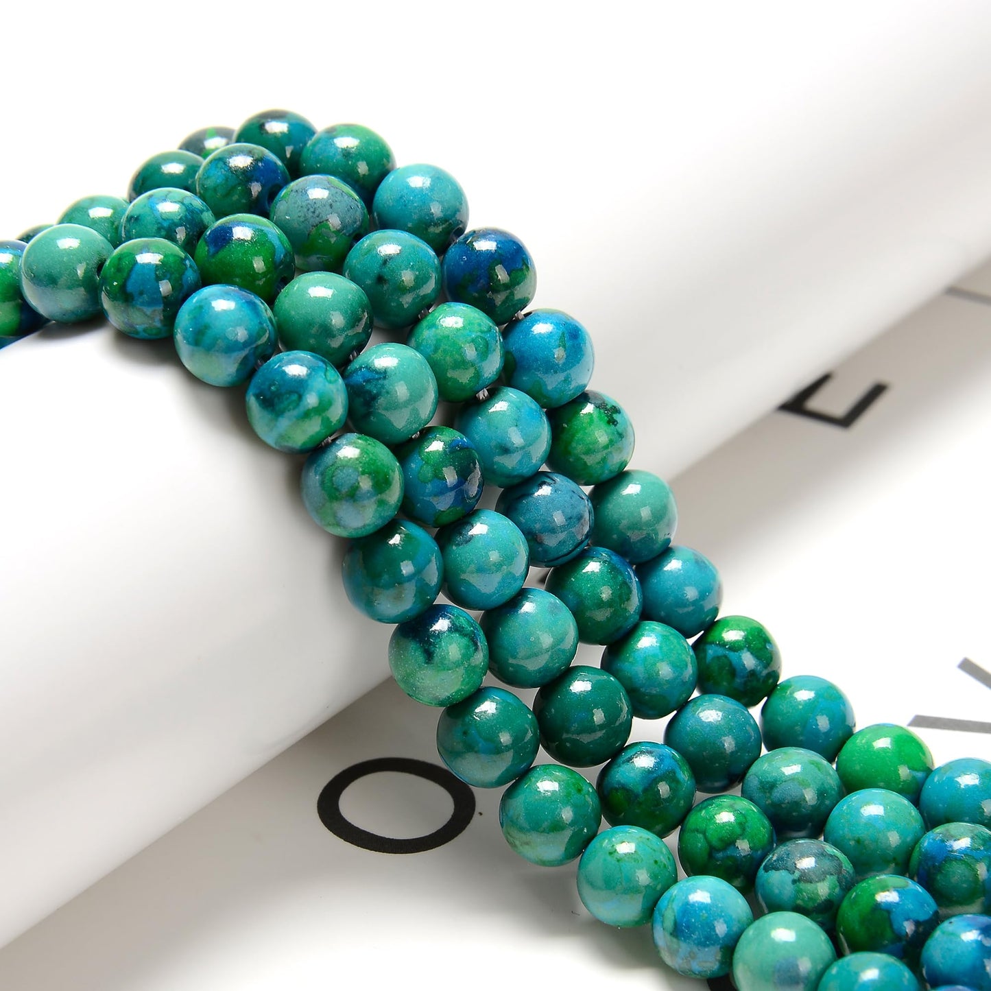 Land Long 120pcs(2 Strand/Set) 6mm Azurite Gemstone Beads with Healing Power, Smooth Round Energy Stone Beads for Jewlery Bracelets Earrings Making DIY