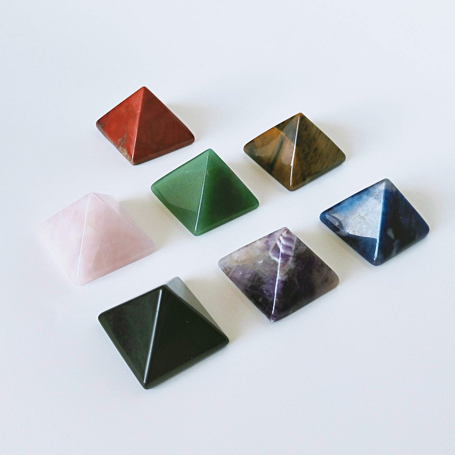 Set of 7 Crystal Pyramids of Natural Chakra Healing Stones, 1.5 inch