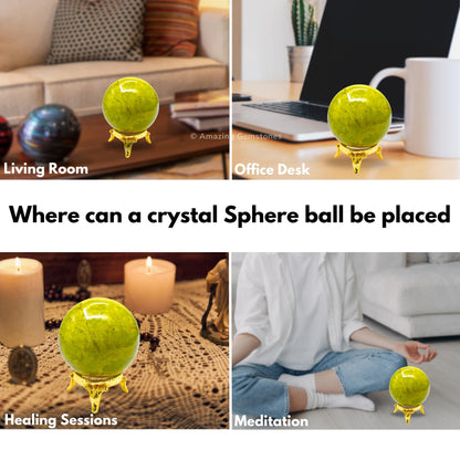 Amazing Gemstone Green Opal Crystal Ball with Stand - 2 Inches Crystal Sphere Meditation Balls for Witchcraft and Decorative Balls