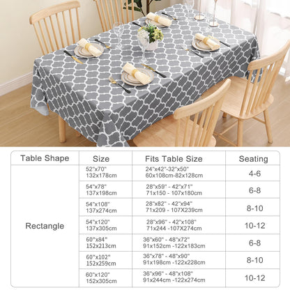 Smiry Rectangle Table Cloth, Waterproof Vinyl Tablecloths with Flannel Backing for Rectangle Tables, Wipeable Spillproof Plastic Tablecloth for Dining, Camping, Indoor and Outdoor (60"x84", Grey)
