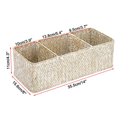 Hipiwe Seagrass Storage Basket Bin- 3 Sections Hand-Woven Toilet Basket Wicker Shelf Basket Bathroom Organizer Bins for Shelves, Kitchen, Pantry, Closets, Toilet Paper Tissue Organizer