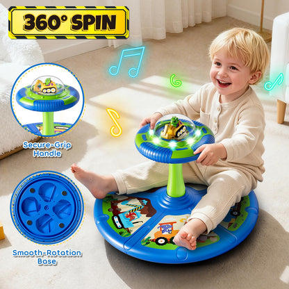 Lehoo Castle Dinosaur Sit and Spin Toys for Toddlers 1-3 Boys Birthday Gift, 360° Toddler Spinning Seat with Lights and Music, Sensory Toys for Boys Age 2-4
