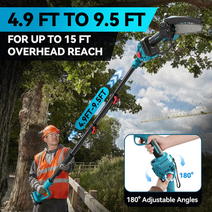 Gpaentsn 4-in-1 Brushless Mini Chainsaw & Electric Pruning Shears Combo Kit with 8.5ft Extension Pole, 6-Inch Cordless Pole Saw, Electric Pruning Shears, 2x 21V Batteries, Tool Set for Tree Trimming