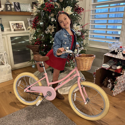 Petimini 18 Inch Little Kids Bike for Age 5 6 7 8 Years Old Girls Retro Vintage Style Bicycles with Basket Training Wheels and Bell, Blue