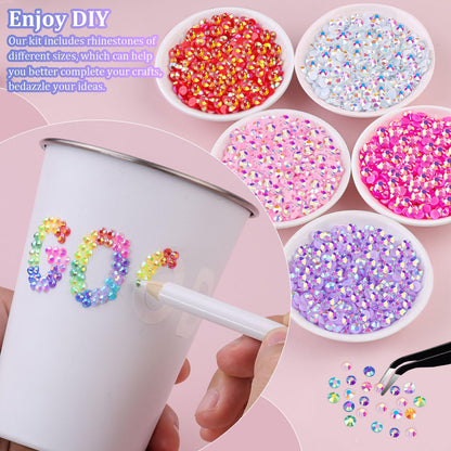 34000Pcs Resin Jelly Rhinestones for Bedazzling, Multicolor 3mm Flatback Gems for Diamond Art, Bedazzler Kit with 3Pcs 10ml B7000 Jewelry Glue for Bedazzle Thing Crafting Book Nail Art
