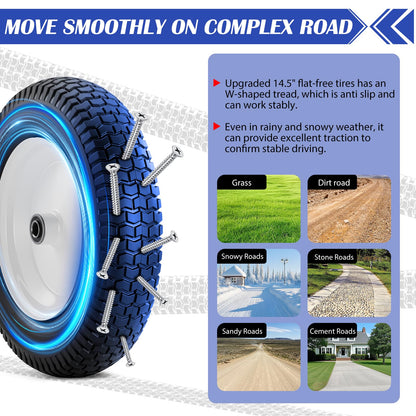 4.80/4.00-8 Tire, 14.5" Flat-free Solid Tire Wheels with 5/8" Axle Bore Hole, 3-7" Centered Hub, Universal Fit 4.80/4.00-8, 3.50/3.00-8, 4.00-6 Wheelbarrow Wheels(White, 1 Pack)