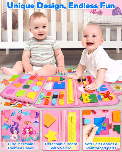 Gojmzo Busy Board Montessori Toys for Toddler Girl Birthday Gifts, Busy Book Sensory Toys for Toddlers, Learning Educational Toddler Travel Activities