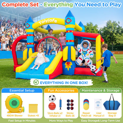 Bounce House for Kids 3-6, Space Adventure 11.5FT × 10FT Inflatable Bouncy Castle, with Slide & Ball Pit & Hoop & Soccer Goal & Blower, 7-in-1 for Indoor Outdoor Backyard Toddlers' Birthday Party
