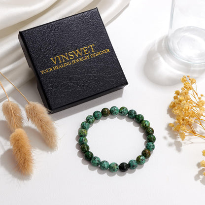 Vinswet Healing Crystal Bracelets for Women Men 8mm African Turquoise Natural Stone Beaded Stretch Bracelet Handmade Gemstone Reiki Spiritual Jewelry Gifts