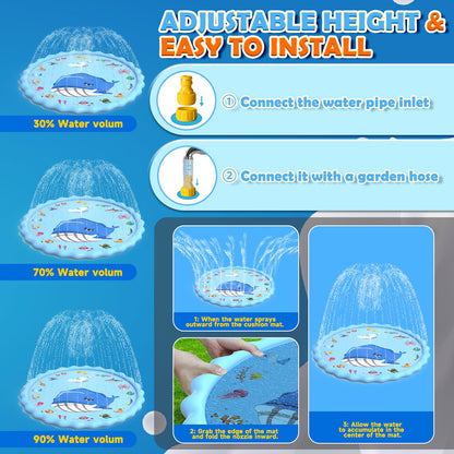 BerrysParadise 102" Splash Pad, Sprinkler & Splash Play Mat Toys for Kids Water Toys, Inflatable Wading Pool Extra Large Thicker Summer Outdoor Funny Toys for 3-12 Years Old Children Boys & Girls