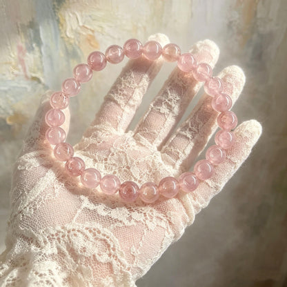 Rose Quartz Crystal Bracelet, Enhance Compassion & Positive Vibes Spiritual Jewelry Heart Healing Rose Quartz Beaded Bracelet, Soothing Energy Stone for Anxiety Relief
