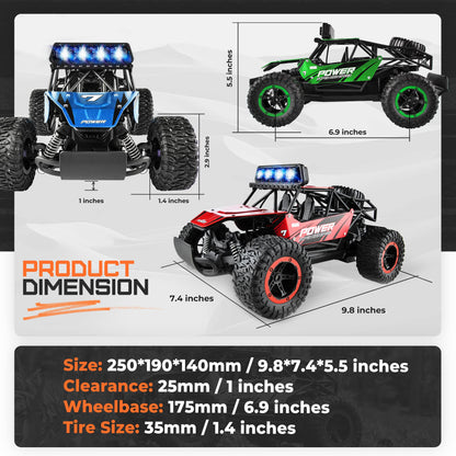 BEZGAR TB141 RC Cars-1:14 Scale Remote Control Car, 2WD High Speed 20 Km/h All Terrains Electric Toy Off Road RC Car Vehicle Truck Crawler with Two Rechargeable Batteries for Boys Kids and Adults