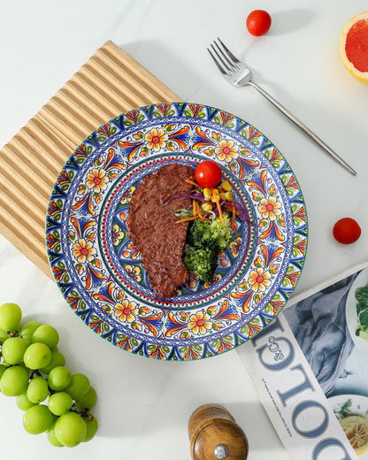 HASENSE Dinner Plate Set of 4, 10.5 Inch Porcelain Plates for Kitchen, Large Salad Plates for Steak, Dishes Set for Restaurant, Microwave, Oven & Dishwasher Safe for Christmas Gift, Bohemian