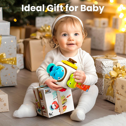 iPlay, iLearn 6 in 1 Baby Busy Board Cube, Montessori Sensory Toy Toddler 1-3, Infant Carseat Plane Travel, Kid Animal Cube Learning Activity, Easter Birthday Gift 6 9 12 18 Month 1 2 Year Girl Boy