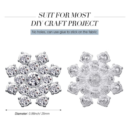 50 Pcs Snowflake Rhinestones Buttons Snowflake Embellishments Crystal Button Flat Back Rhinestone Applique DIY Crafts for Button Brooches Wedding Decor Hair Accessories Jewelry Making(Silver)