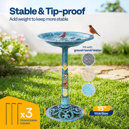 VIVOHOME Bird Bath for Outside, Polyresin Pedestal Bird Baths for Outdoor, Garden, 28 Inch Height Weather-Resistant Birdbaths with 20" Bowl, Blue