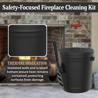 Home-Complete 4.75 Gallon Black Ash Bucket with Lid and Shovel-Essential Tools for Fireplaces, Fire Pits, Wood Burning Stoves-Hearth Accessories