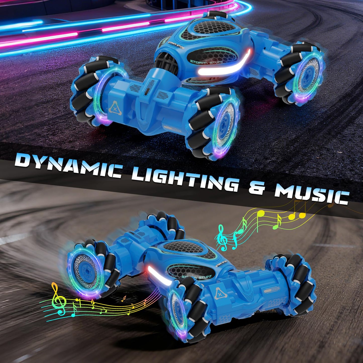 UFOLED Gesture Sensing RC Stunt Car, Remote Control 2.4GHz 4WD Hand Controlled Car Toys for Boys and Girls Ages 6-12, 360° Rotating Drift RC Cars with Lights and Music, Ideal Birthday and Xmas Gift