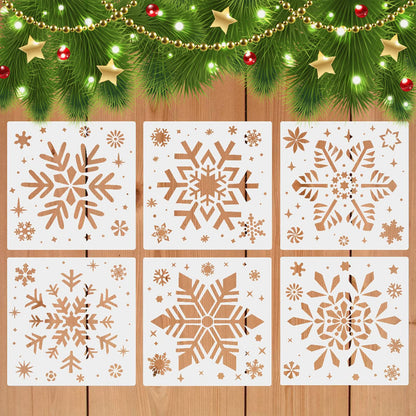 Christmas Snowflake Stencils for Painting on Wood-6 Pack Large Reusable Christmas Stencil Winter Ornament Farmhouse Christmas DIY Craft Supplies Decor 8 Inch
