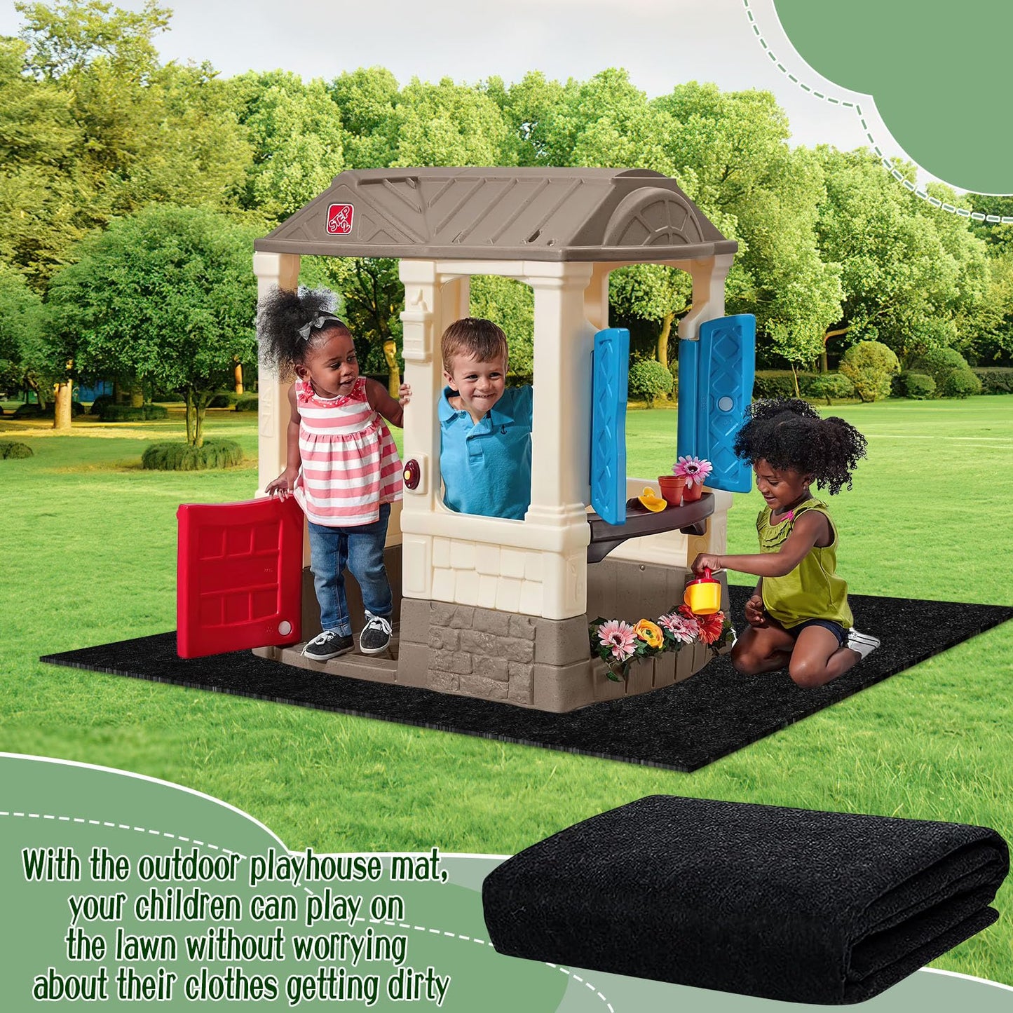 BOUTICOL Outdoor Playhouse Mat - 57'' x 57'' Portable Outdoor Playhouse Activity Rug with Non Slip Backing Outside Game House Play Mat Playhouse Pad Rug for Outdoor Home Floor