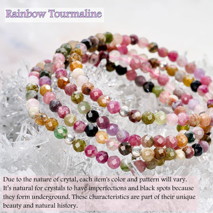 Farfume Rainbow Tourmaline - Joy - Beaded Bracelets for Women,Handmade Natural Stone 4mm Beads 925 Sterling Silver Stretch Bracelets, Chakra Crystal Gemstone Jewelry Gifts for Mom
