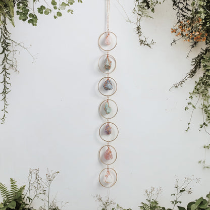 Natural Raw Crystal Wall Decor, Healing Chakra Gemstone Hanging Ornament, Raw Stone Hanging Decoration for Home Window Entryway Hallway Feng Shui Yoga Meditation Car Handmade Gift