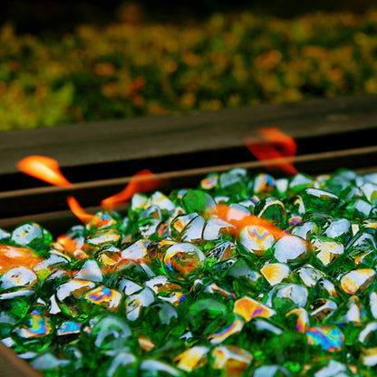 Chilli Cosmos Fire Glass Diamond 1 InchFire Pit Glass Rocks for Propane or Gas Fire Pit 10 Pounds Emerald Green(Gift Package)