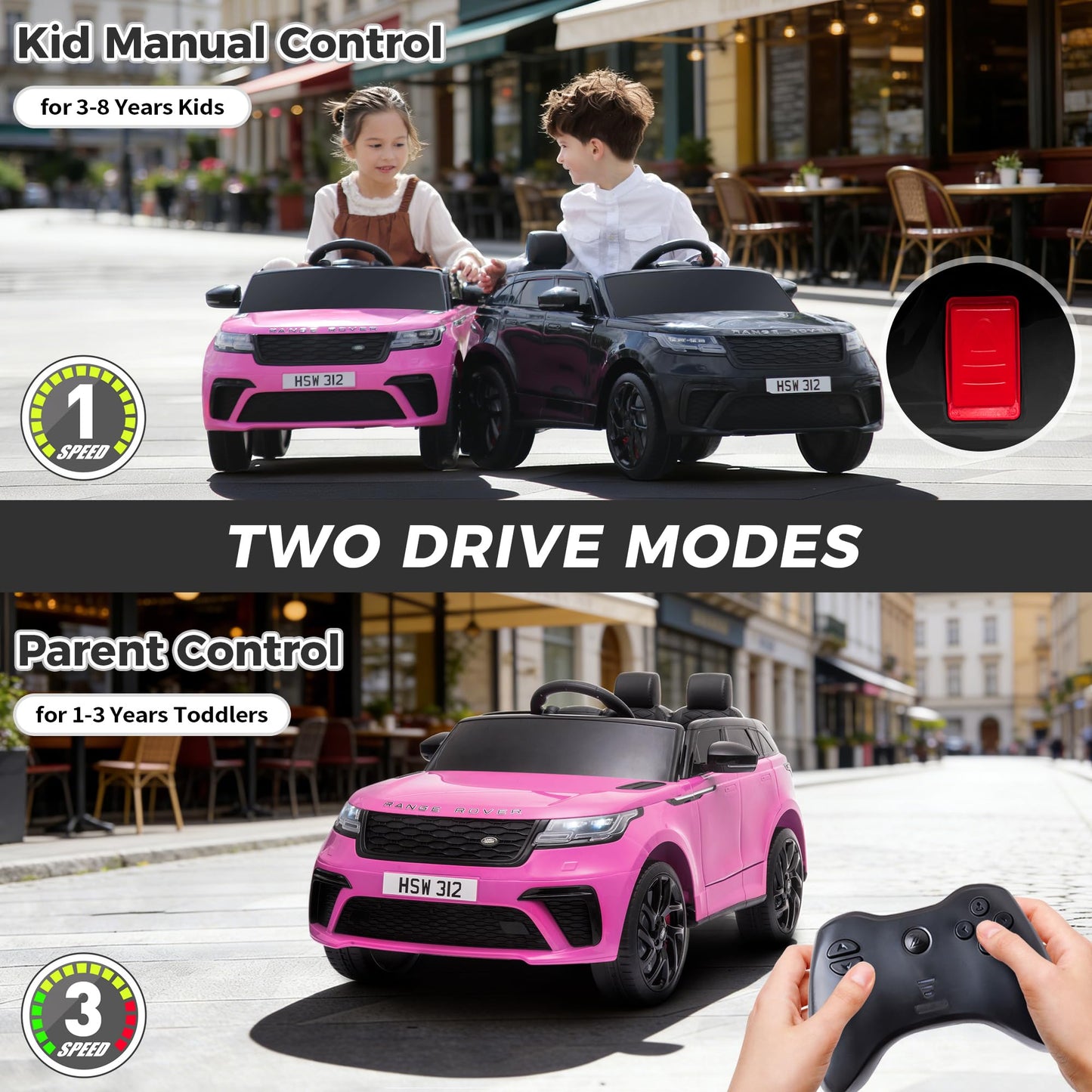 Licensed Land Rover Velar Kids Electric Ride On Car by TOBBI, Toddler 12V Battery Powered 4 Wheeler Driving Vehicle Toy with Remote Control/Safety Belt/Horn & LED Lights for Children Under 8-Pink