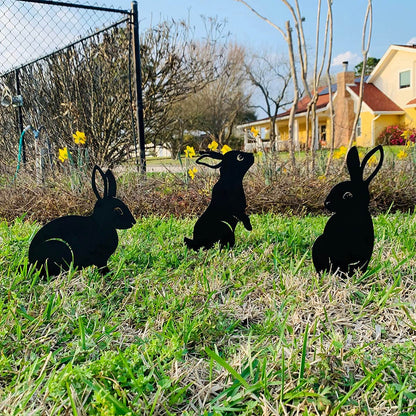 RealSteel Metal Garden Animal Sculptures & Statues – Bunny & Squirrel Yard Art Stake Pack – Outdoor Lawn & Flowerbed Decor – Weather-Resistant Steel Garden Decorations – Gift for Gardeners – Black