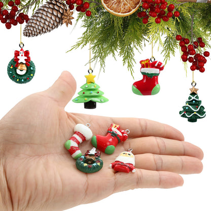 Naler 24PCS Mini Christmas Ornaments, Resin Design with Santa Claus, Snowman, Reindeer and More for Christmas Decoration